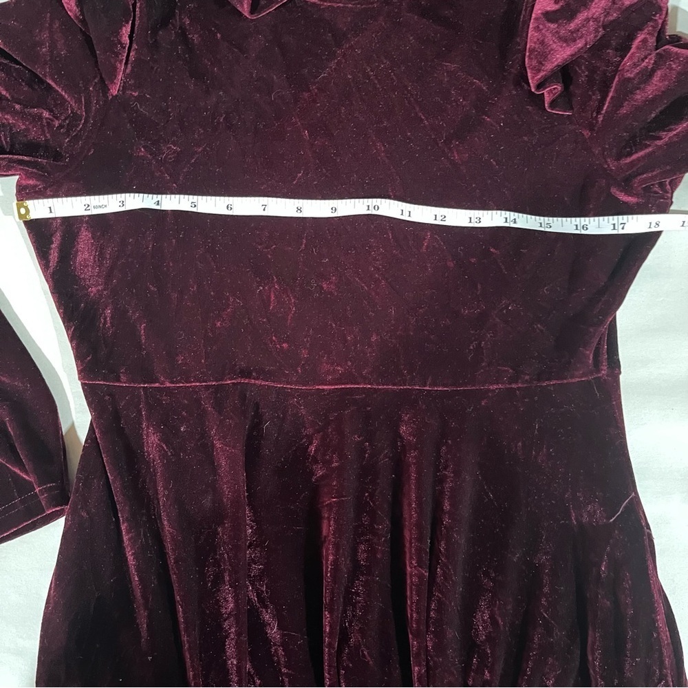 Velvet Burgundy Long Sleeve Maxi Ruffle Shoulder Cottagecore Witchy Prairie - Picture 10 of 12
